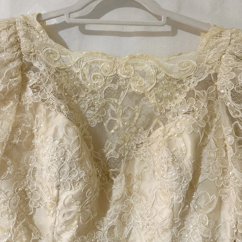 Vintage Jim Hjelm “A Private Collection” NY Beaded Lace Dress 1980 Couture Ivory - Picture 4 of 12